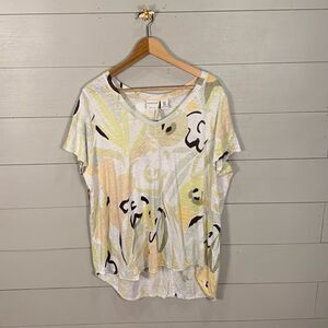 Rachel Zoe 100% linen floral short sleeve tee shirt size 1X spring summer